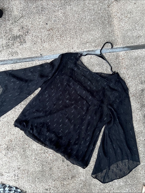 Tops - Black Sheer Bell Sleeve Women's Top